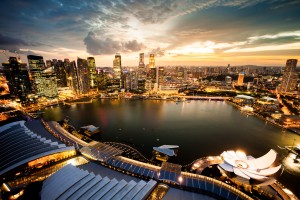 Aerial View Over Singapore Marina Bay