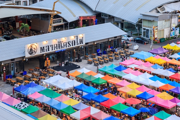 Bangkok, Thailand - August 9, 2015: Night market train a second-hand market, back of Esplanade Ratchadapisek Department store