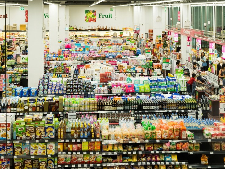 Bangkok, Thailand - 12th September, 2015: Shelves inside a Maxvalue supermarket.