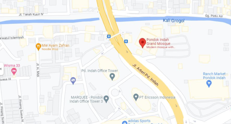 Masjid Raya Pondok Indah terletak di Jalan Arteri Pondok Indah. (Foto: Google Map)