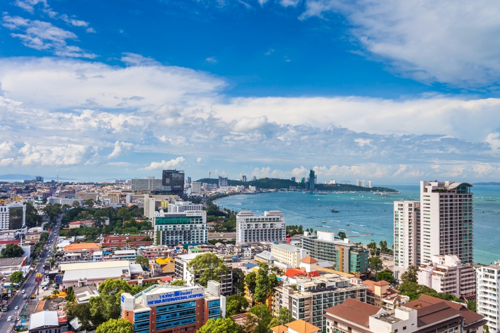 THAILAND, PATTAYA - OCTOBER 26: Top view of Pattaya city waterfr