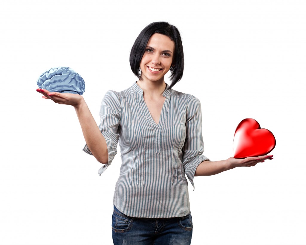 20595785 - beautiful girl chooses between brain and love