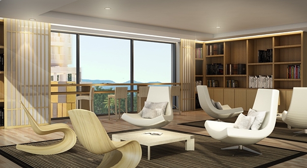 ห้องสมุดขนาดใหญ่ ตกแต่งเรียบง่าย ที่ให้คุณใช้เวลายามว่างกับการพักผ่อนอ่านหนังสือ