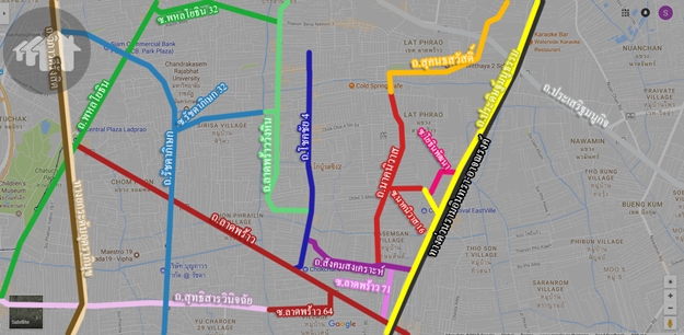 ทำเลลาดพร้าว 71 เชื่อมต่อถนนได้หลายสาย via googlemap