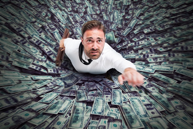 Hole that sucks a businessman and money