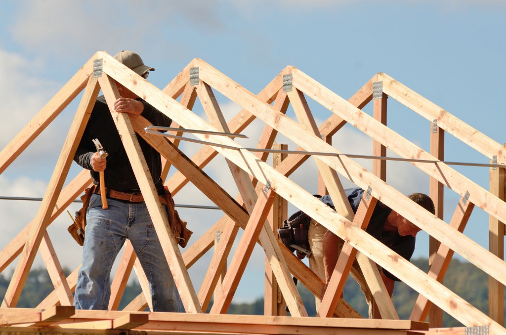 25037569 - layout and installation of roof rafters on a new commercial residential construciton project by framing contactors