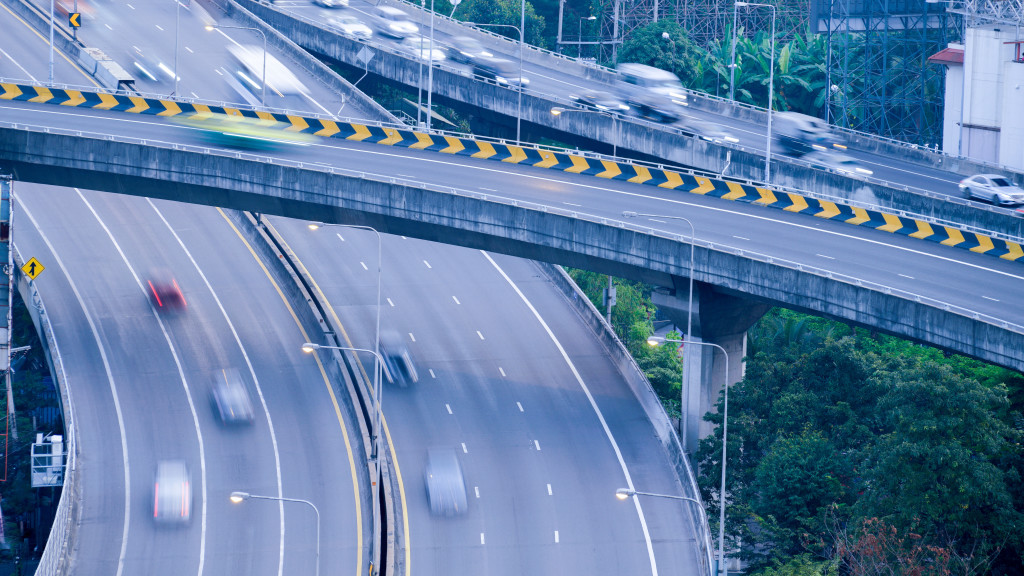 Highway from top view in rush hour, Bangkok