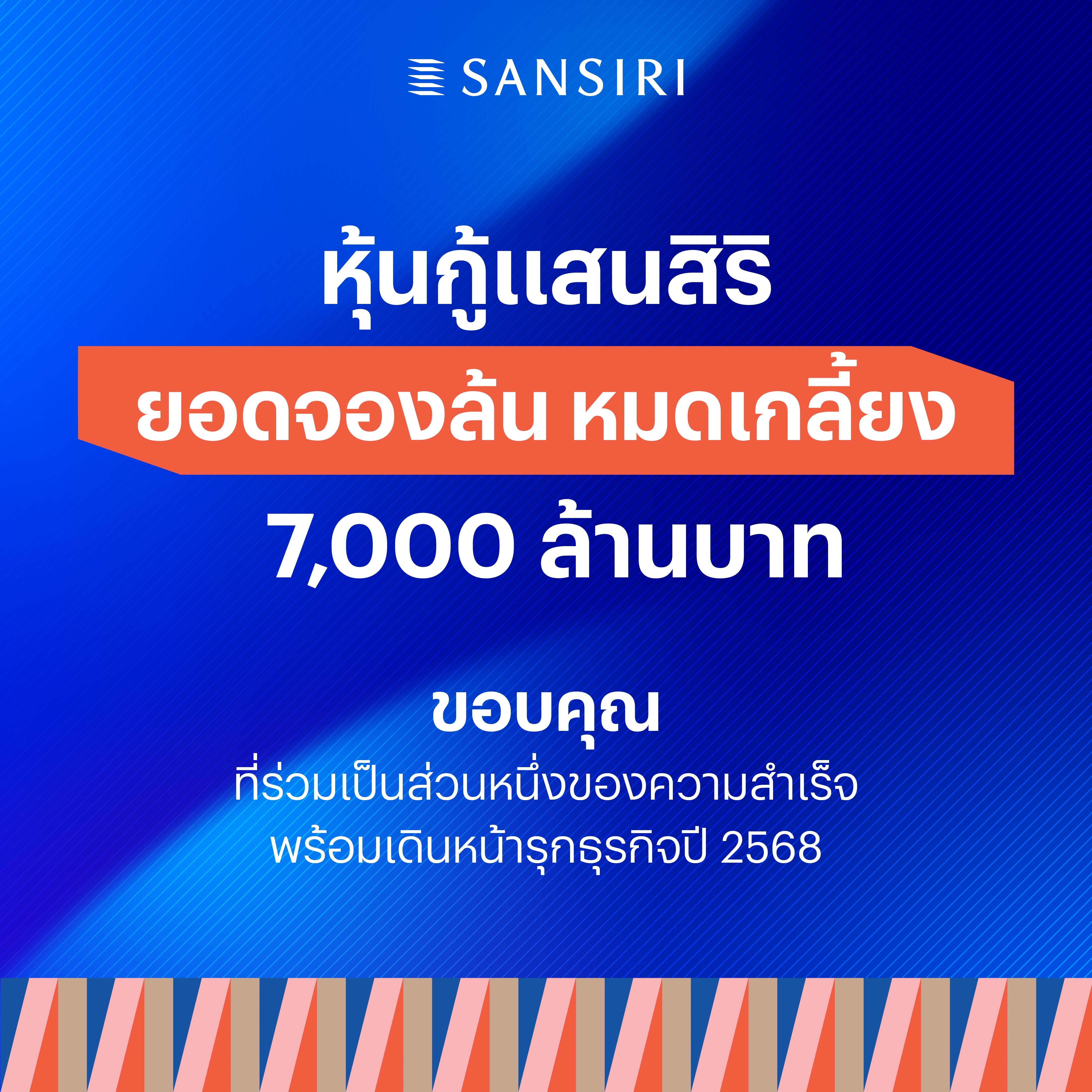 แสนสิริปลื้ม หุ้นกู้ยอดจองล้น หมดเกลี้ยง 7,000 ล้านบาท เดินหน้าต่อรุกธุรกิจปี 68