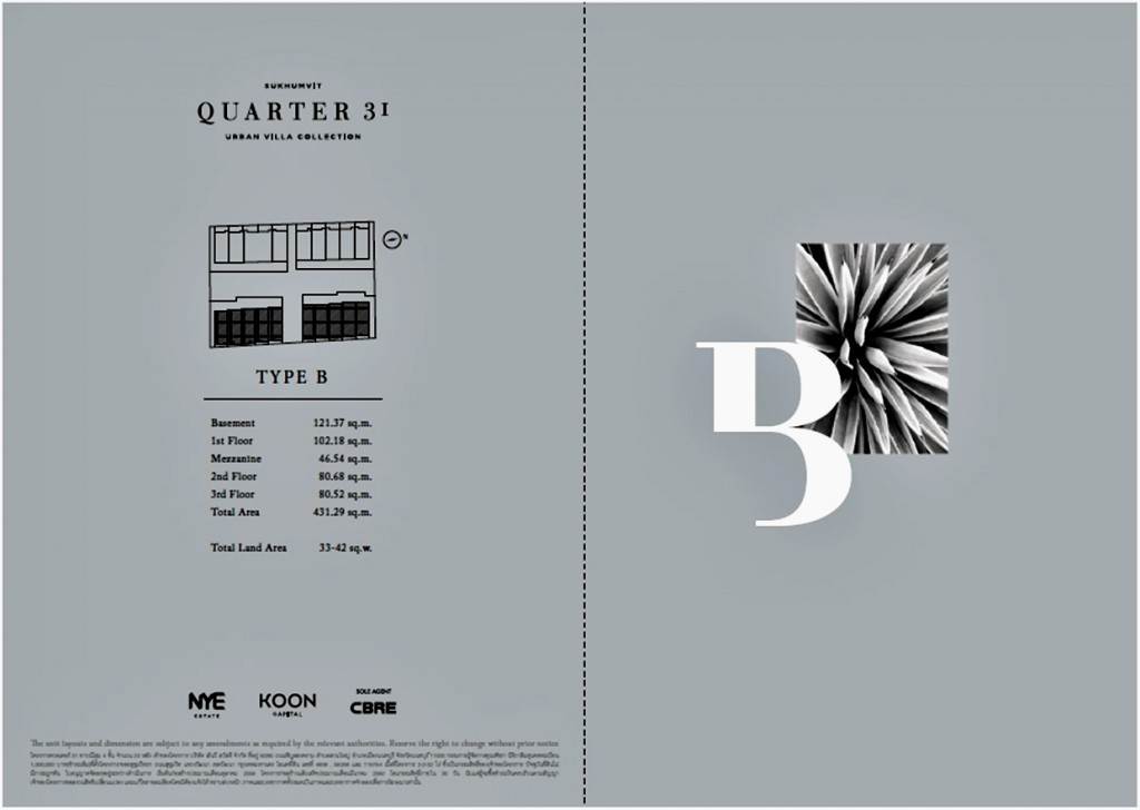 Type B 5 ที่ดิน 33-42 ตารางวา พื้นที่ใช้สอย 431 ตร.ม.
