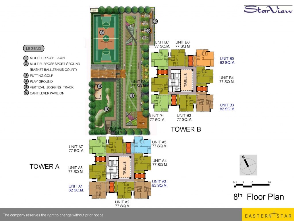 ชั้น 8 พื้นที่ส่วนกลาง อยู่บนตึกที่จอดรถ ระหว่างตึก A-B