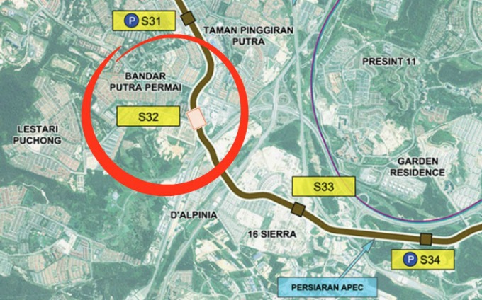The future MRT Station named S32 (Station 32) that will be right in front of Giant Hypermart. The Station is a part of the 36-stationed Sungai Buloh-Serdang-Putrajaya SSP line that will begin construction in 2016 with an expected completion date of 2022