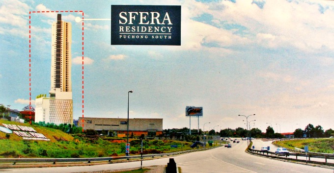 An artist’s impression of SFERA’s height when juxtaposed against Giant Hypermart (building infront) and The Atmosphere (the building seen at the back)