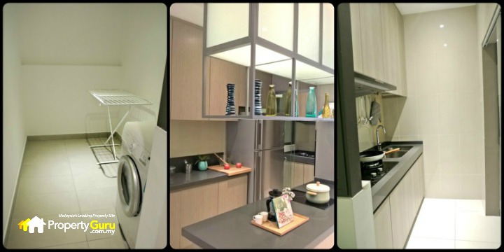 Left: The yard, which is not closed in as depicted in the show unit. Centre: A view of the Wet Kitchen. Right: The actual kitchen