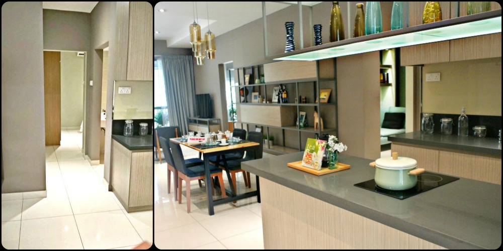 Left: The corridor leading to the rooms. Right: The Open Concept Kitchen counter. If you don’t cook a lot, you can omit this kitchen counter and open up more space