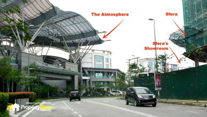 On Jalan Atmosphere Utama 1 with SFERA on the right, the entrance to The Atmosphere on the left and right around the curve, the shop offices where SFERA’s showroom is located