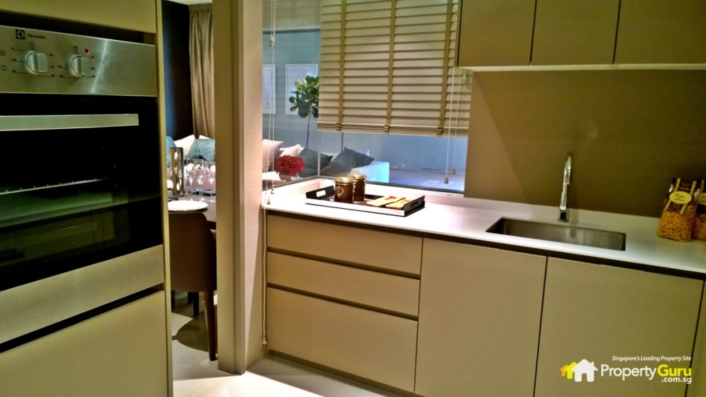 Kitchen with built-in microwave