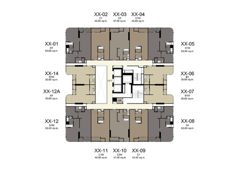 ชั้นที่ 10 – 31 จะเป็นส่วนของห้องชุดพักอาศัย โดยประกอบไปด้วย: ห้องขนาด 35 ตารางเมตร จำนวน 4 ยูนิต, ห้องขนาด 45 ตารางเมตร จำนวน 4 ยูนิต, ห้องขนาด 47 ตารางเมตร จำนวน 2 ยูนิต และห้องขนาด 63 ตารางเมตร จำนวน 4 ยูนิต โดยห้องที่อยู่มุมของตัวอาคารตัวกระจกชมวิว จะถูกออกแบบมาเพื่อให้สามารถมองเห็นวิวโดยเลี่ยงสิ่งบดบัง 