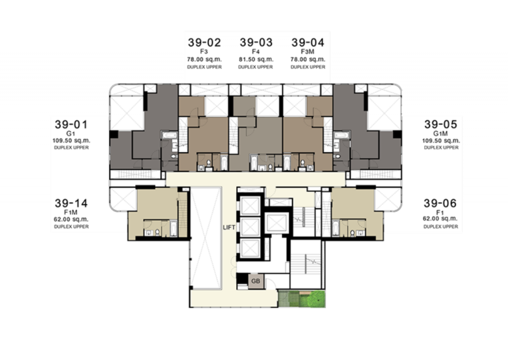 ชั้นที่ 39 จะเป็นพื้นที่สำหรับอยู่อาศัย ประกอบด้วย: ห้องขนาด 62 ตารางเมตร (duplex) จำนวน 2 ยูนิต, ห้องขนาด 78 ตารางเมตร (duplex) จำนวน 2 ยูนิต, ห้องขนาด 81.5 ตารางเมตร (duplex) จำนวน 1 ยูนิต และห้องขนาด 109.5 ตารางเมตร (duplex) จำนวน 2 ยูนิต