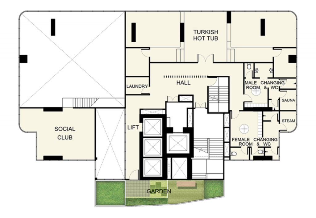ชั้นที่ 41 จะเป็นส่วนของพื้นที่ส่วนกลางประกอบด้วย: อ่างน้ำร้อนสไตล์เติร์ก (Turkish hot tub), ห้องซักรีด, ห้องเปลี่ยนเสื้อผ้าชายพร้อมห้องซาวน่า, ห้องเปลี่ยนเสื้อผ้าหญิงพร้อมห้องสตีม