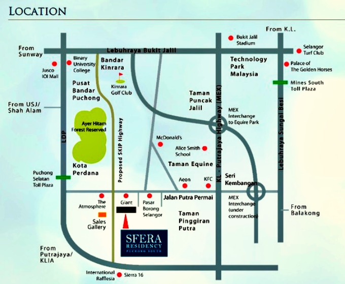 The network of roads and amenities surrounding SFERA. All around within a 10km radius of SFERA are at least 15 Sekolah Kebangsaan (primary national schools), Sekolah Menengah Kebangsaan (secondary national schools) and Sekolah Jenis kebangsaan (Chinese or Indian national schools). This number does not include the International private schools or the private Agama and Chinese schools as well as enrichment classes offering art and music lessons