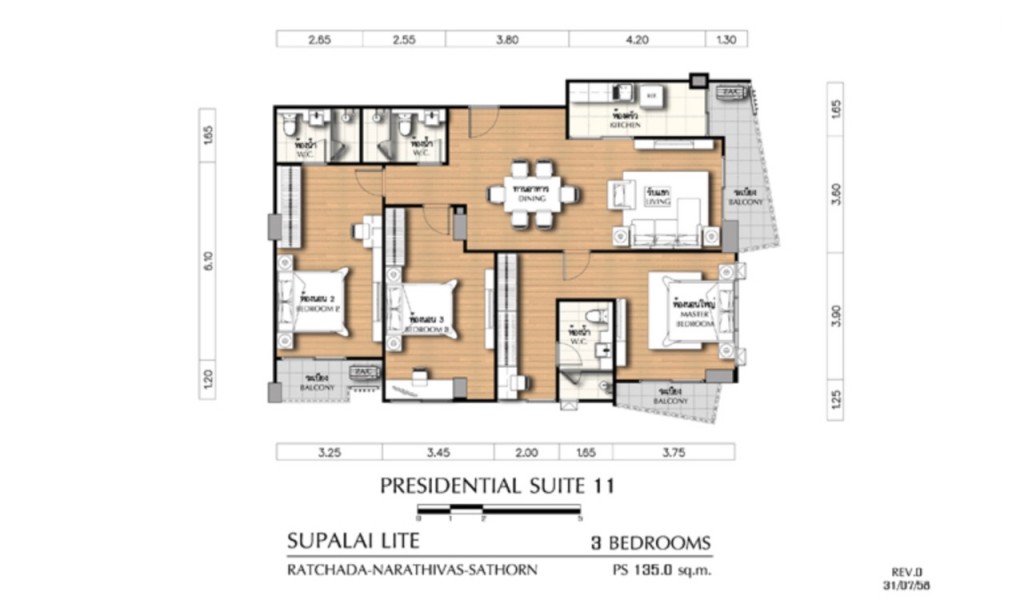 Presidential Suite 3 ห้องนอน (พื้นที่ใช้สอย 135 ตร.ม.) (ราคา 12.50 ล้านบาท)