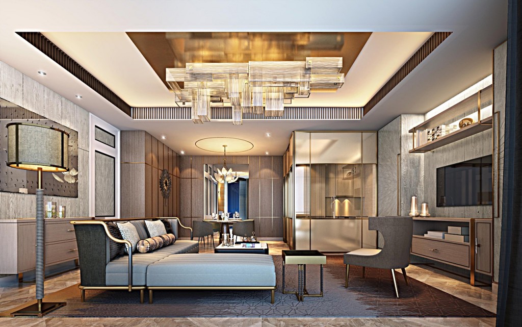 The Residences at Mandarin Oriental Bangkok Two BedroomICONSIAM - MO -  Two Bedrooms - Living - 02-002