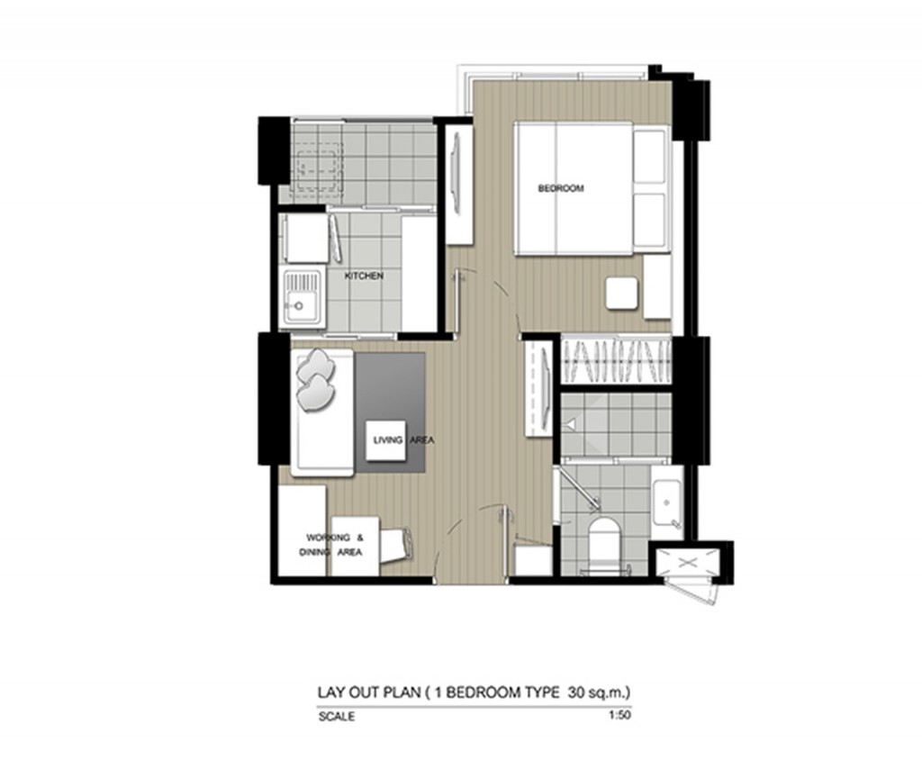 U Delight Talatphlu StationLayout_1bed_30sqm-001