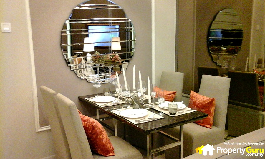 You will be greeted by the living space when you enter this 689 sq. ft. studio show unit