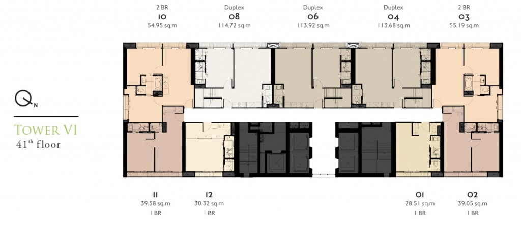 ชั้นที่มีห้องประเภท combined หรือ duplex จะมีจำนวนยูนิตเฉลี่ยประมาณ 9 ยูนิตต่อชั้น