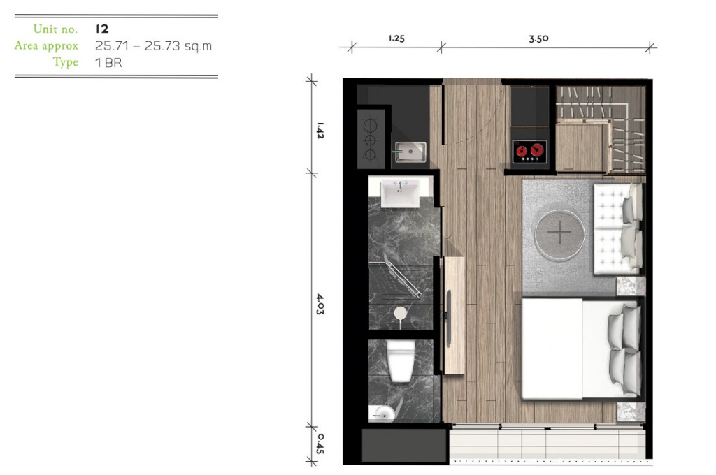 ประเภท 2 ห้องนอนขนาดตั้งแต่ 55.3 – 67.27 ตารางเมตร