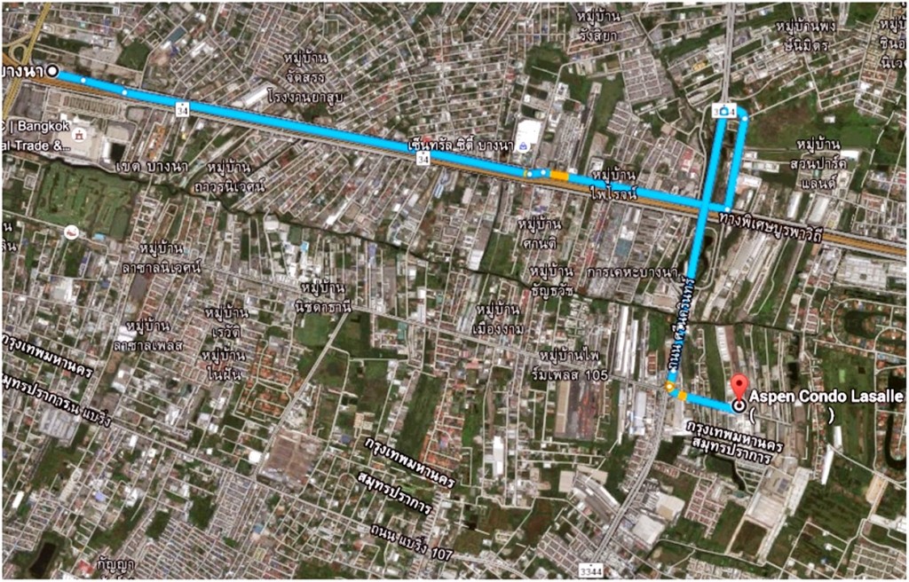 จากแยกบางนา ไปยังโครงการ Aspen Condo Lasalle
