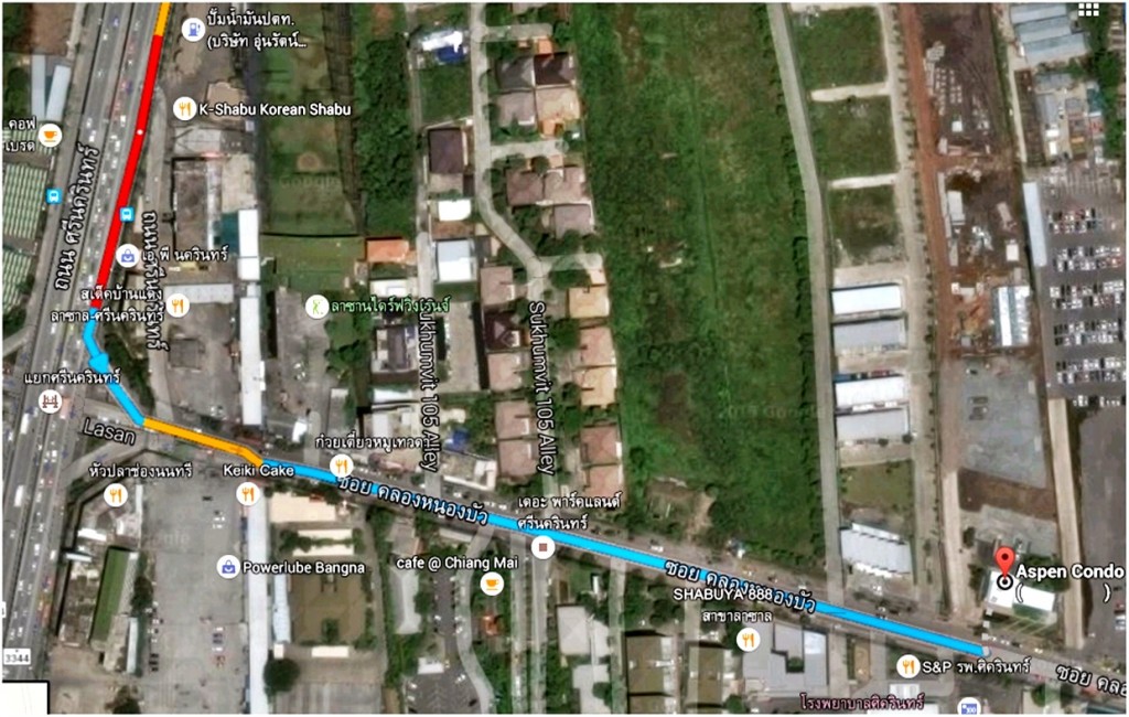 ตรงเข้าไปในซอยประมาณ 400 เมตร จะเจอโครงการอยู่ทางซ้ายมือ ฝั่งตรงข้ามกันจะเป็นโรงพยาบาลศิครินทร์