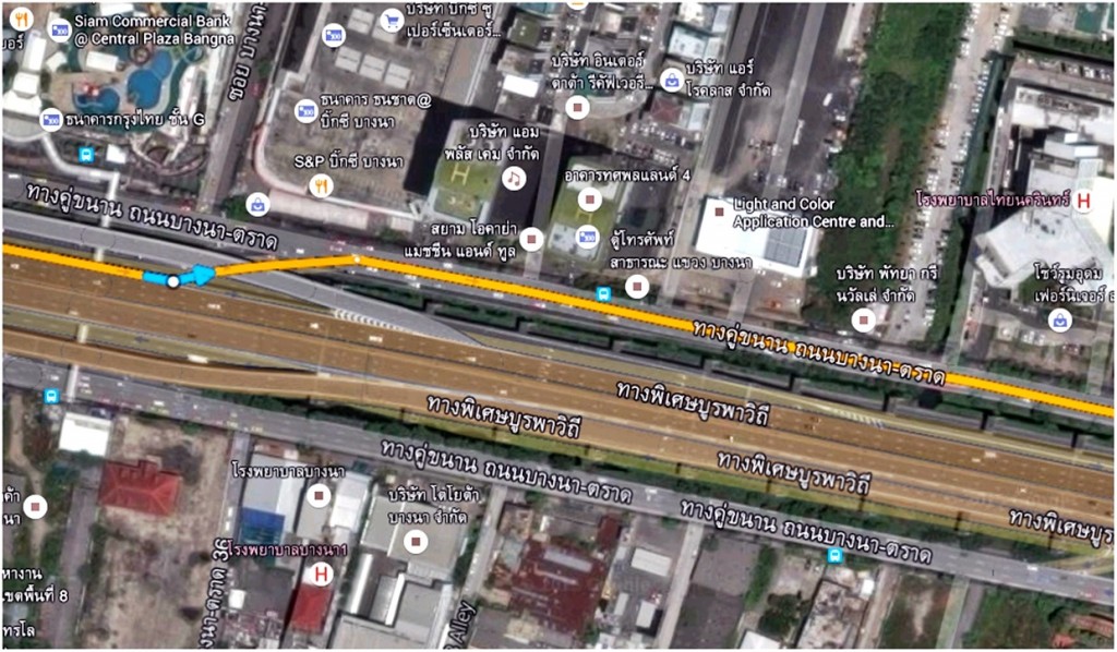 ใช้ทางออกเข้าสู่ บางกะปิ, เทพารักษ์, บนถนนเส้นบางนา-ตราด