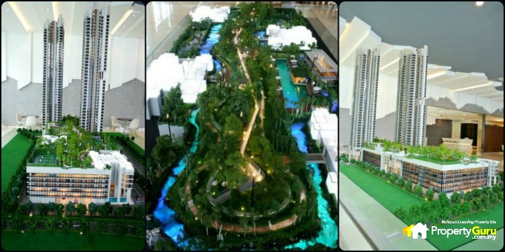 From left: Astoria’s “Garden of Eden” spanning almost 2/3 of the entire project site complete with rivers, streams, elevated walkways overlooking the expanse of gardenland; A view of the project with only 2 of the towers up; A view of the project model from another angle