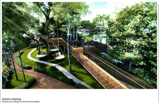 Another view of thee Hammock Garden, the Elevated Timber Walkway and one of the Exploded Gyms overlooking the streams below