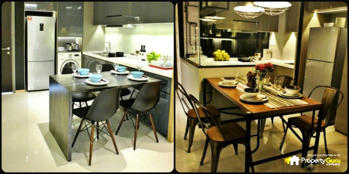 From left: Entrance leading into kitchen and dining of Type A, the smallest unit at 560sq ft; Kitchen and Dining of larger units