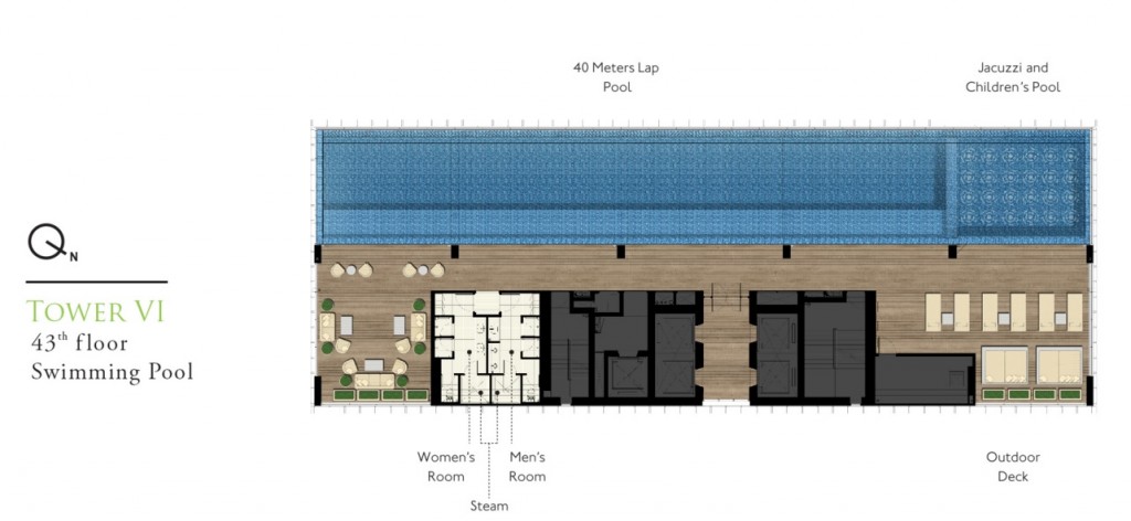 สระว่ายน้ำชั้น 43 รวมถึงจากุซซี่และสระเด็ก