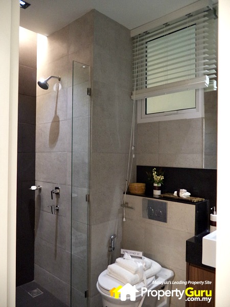Next up is the second bathroom. Every anchored fitting as shown here is provided  except for the decorative items and the blinds