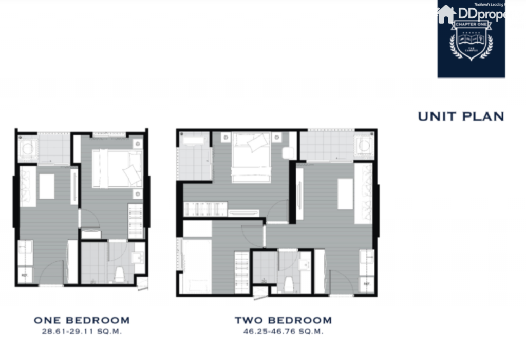 2 ห้องนอน 46.25-46.76 ตารางเมตร จำนวน 99 ยูนิต 