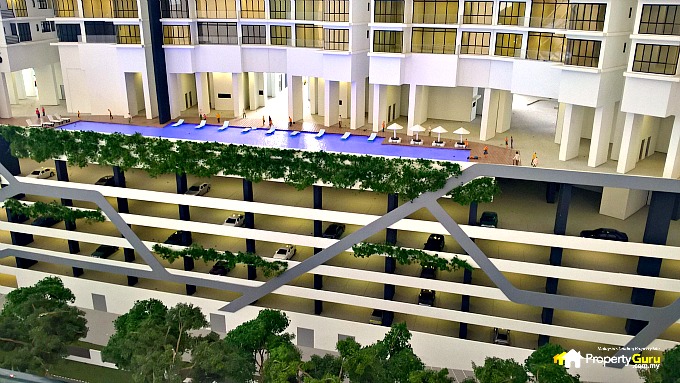 Sovereign Bay 021 Frontal View Of Pool and 7 Level Parking Bays