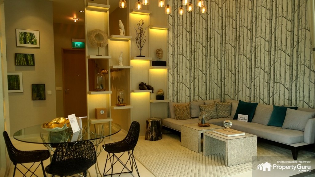 Generous living space with small dining table