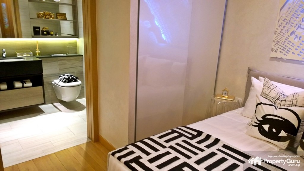 Alex Residences 2BR master bedroom and bathroom