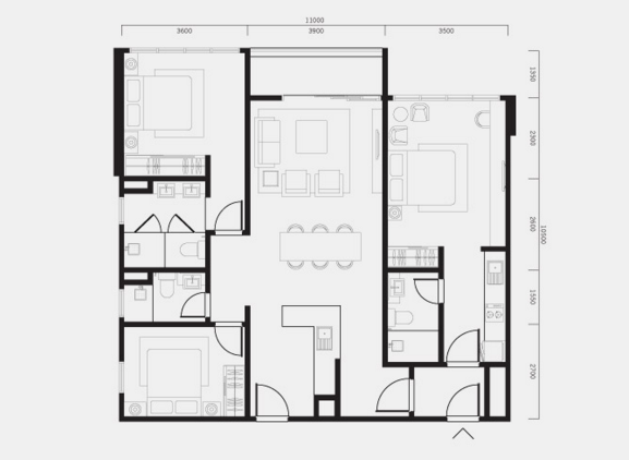 Type B4 3-Bedroom dual key unit measuring at 1,192 square feet