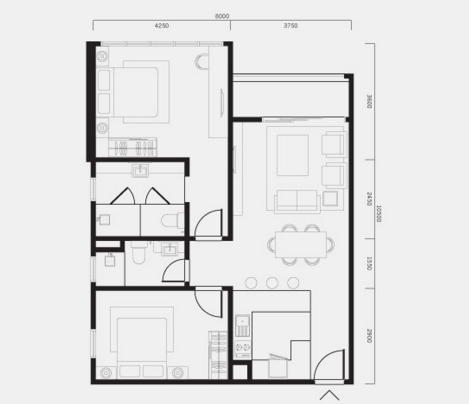 Type B3 2-bedroom unit measuring at 864 square feet