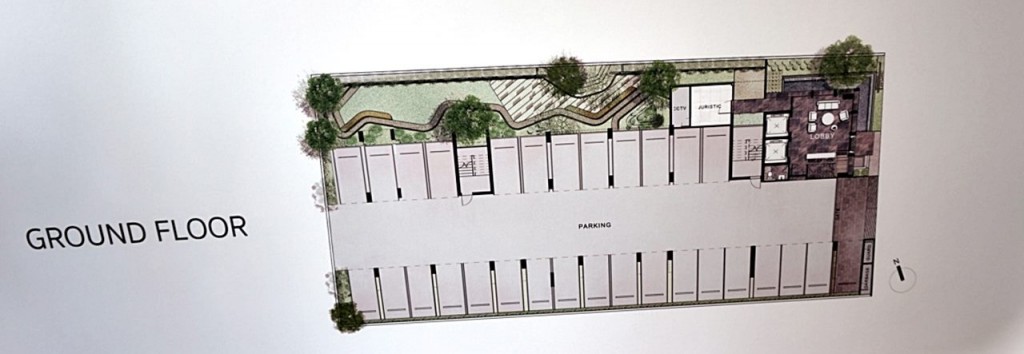 ชั้นกราวด์ฟลอร์ประกอบด้วยพื้นที่จอดรถประมาณ 42%, ล็อบบี้, สำนักงานนิติบุคคลและห้อง CCTV