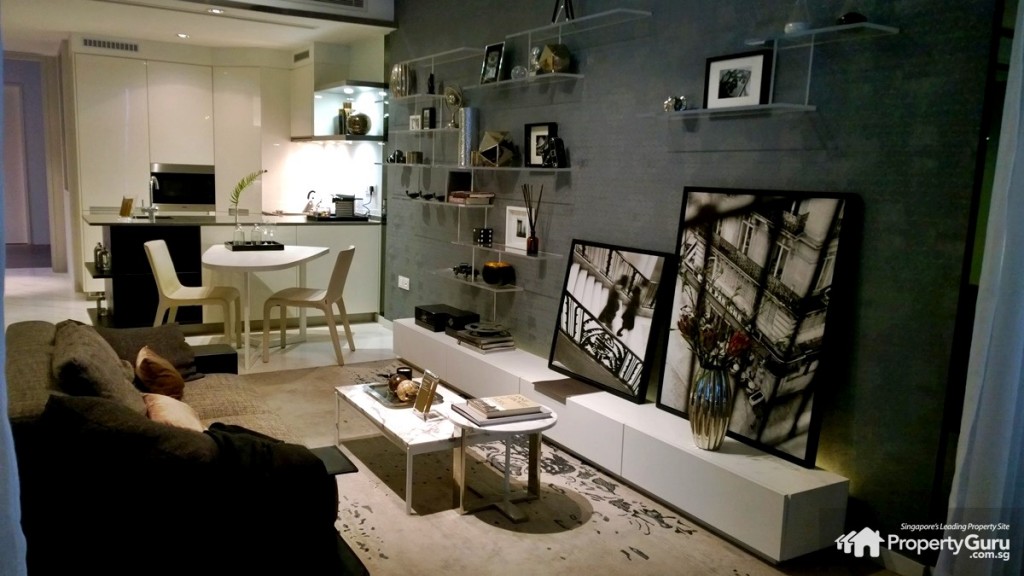 Marina One Residences 1BR living and kitchen area