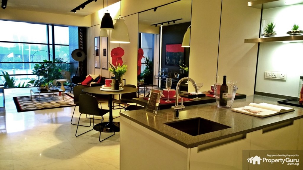 Marina One Residences 2BR living and dry kitchen 