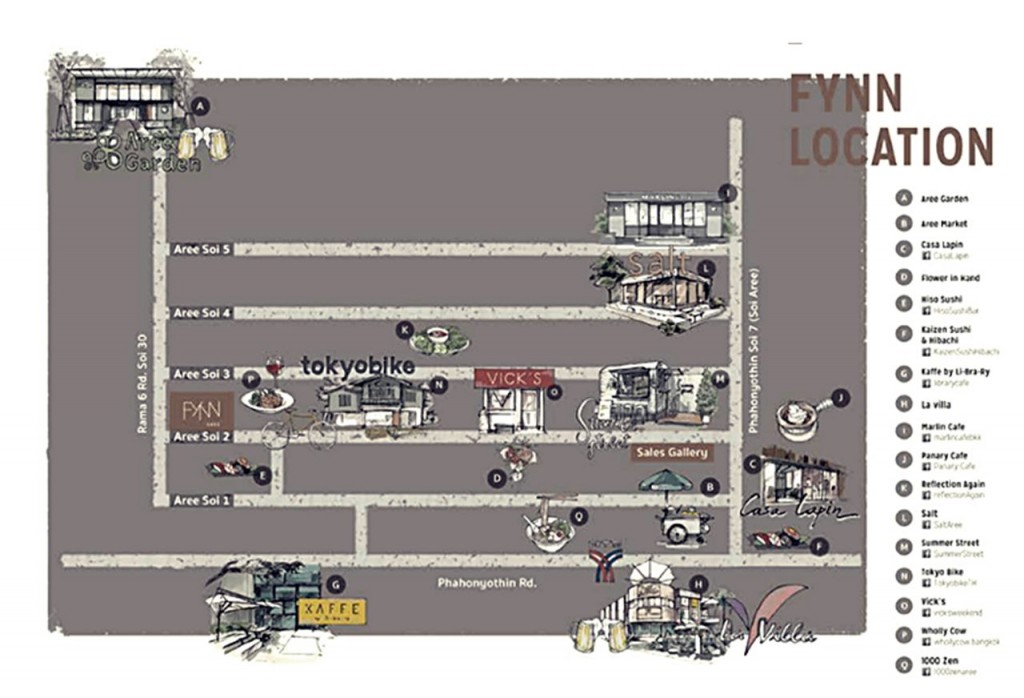 แผนที่ของสถานที่แฮงค์เอ้าท์ต่างๆบริเวณรอบโครงการ