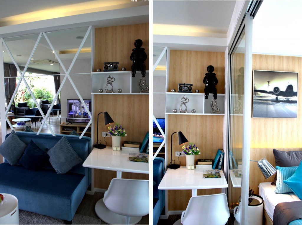 ขนาดความกว้างของห้องนั่งเล่นและห้องนอนรวมกันอยู่ที่ประมาณ 4.7 เมตร