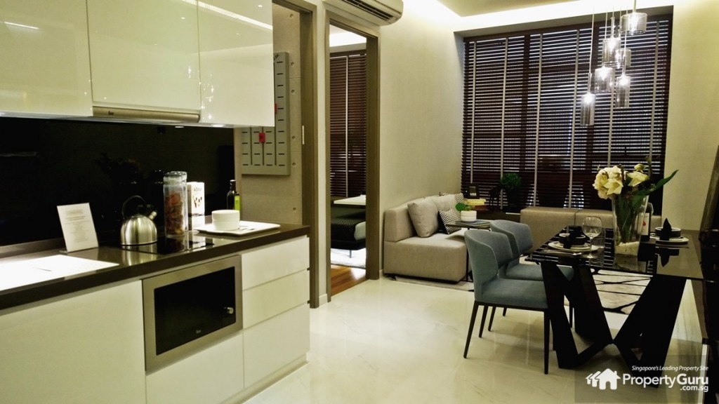 Living area with open kitchen